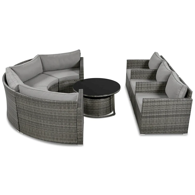 9-Piece Half-Moon Sectional Set with Nesting Table & Armchairs