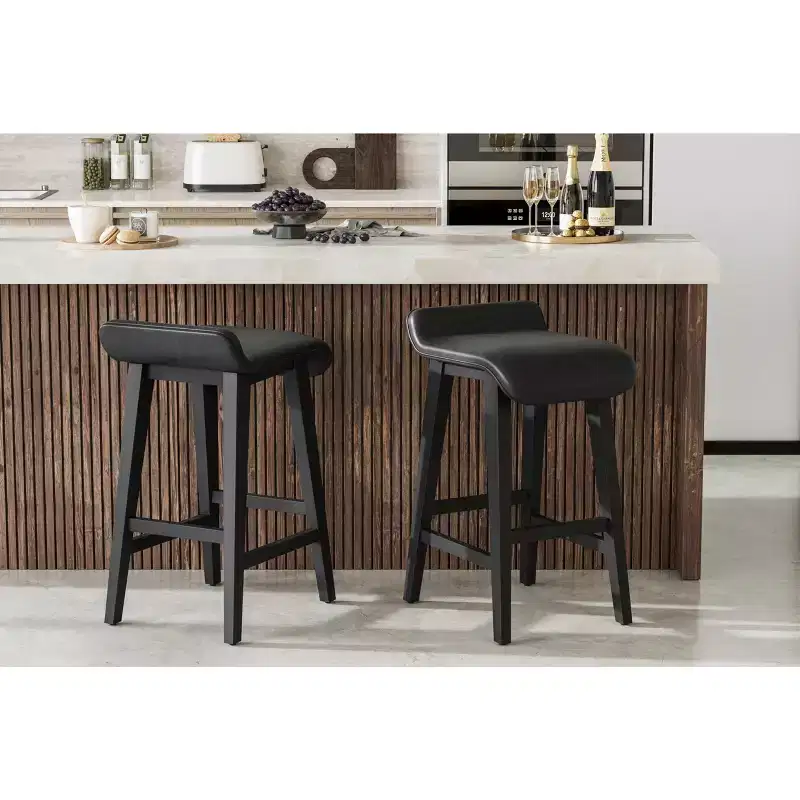 26.2 Counter Height Bar Stools Set of 2. Wood Frame with Wide PU Leather Upholstered Seat. Barstools for Kitchen Island