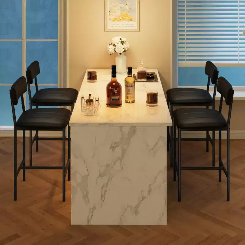 Four dining chair sets, with soft cushions and ergonomic backs. Strong steel legs, suitable for dining rooms and kitchens. Black color.