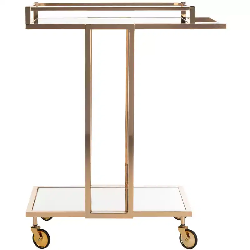 2 Tier Rectangle Bar Cart, Gold/Mirror Finish