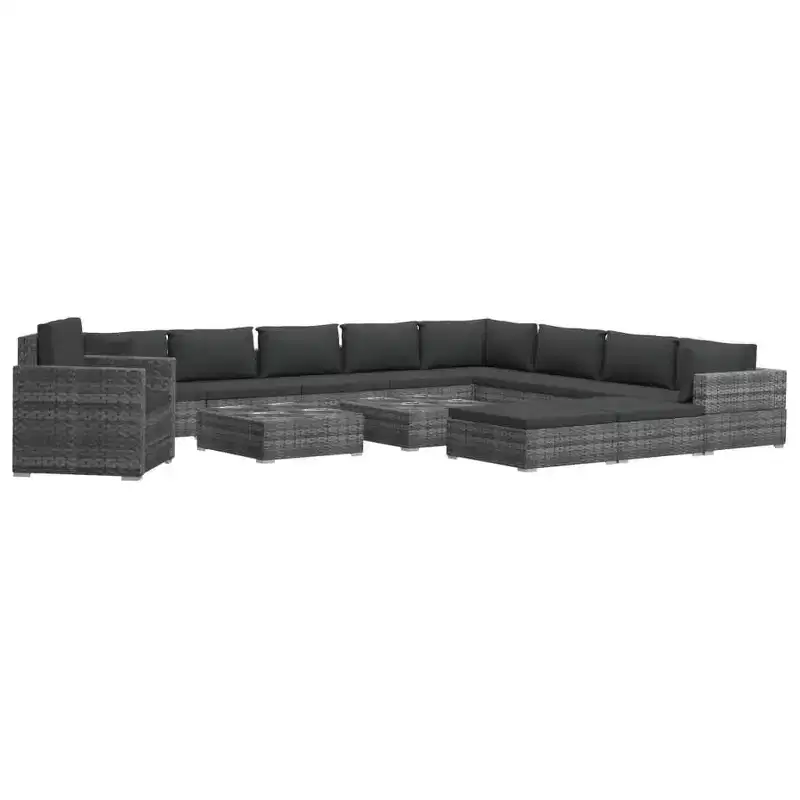 vidaXL Garden Lounge Set Grey PE Rattan 13 Piece Set Modular