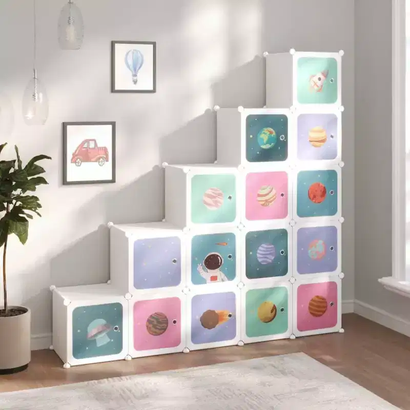 Cube Storage Cabinet for Kids with 15 Cubes Organizer Bookcase, White PP