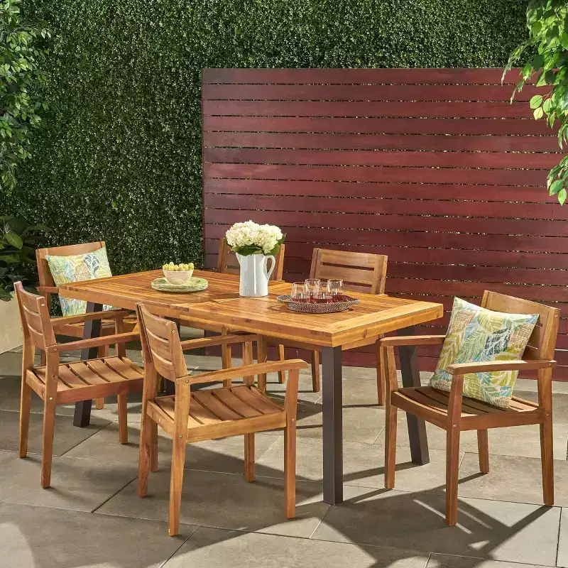 Avon 7pc Acacia Wood Dining Set - Teak - Christopher Knight Home: Outdoor Slatted Design, Weather-Resistant