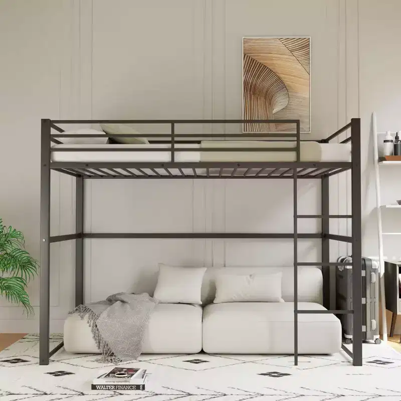 Twin Metal Loft Bed  Guard Rails & Flat Ladder