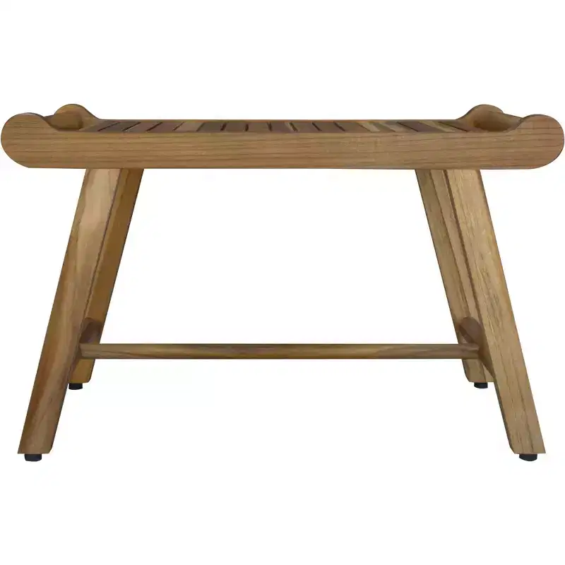 HomeRoots Rectangular Teak Shower Bench With Handles In Natural Finish