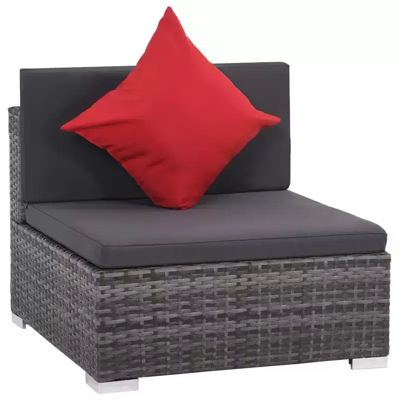 vidaXL Gray Poly Rattan Patio Lounge Set - 8 Piece Sofa Set with Cushions and Glass Tabletop for Garden and Outdoor Living