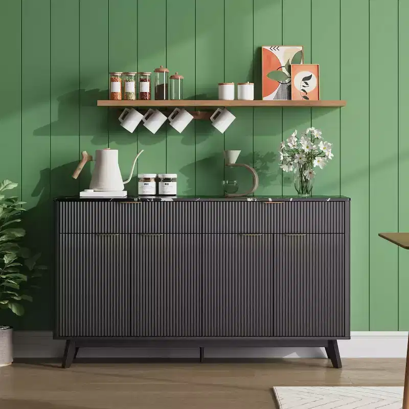 60 Buffet Storage Cabinet with 2 Drawers, 4 Doors & Adjustable Shelves for Dining Room, Living Room