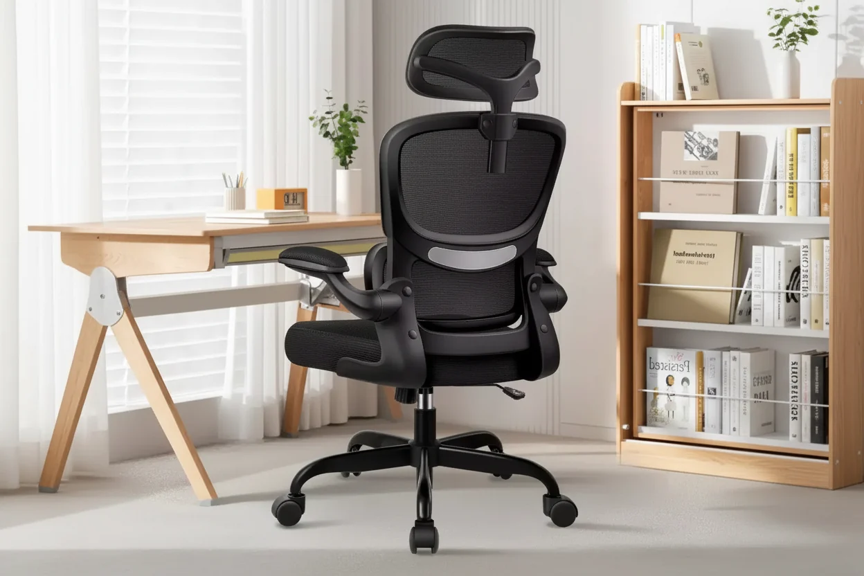 Breathable Mesh Comfy Chair with Lumbar Support, Flip-up Armrests, Gaming Chair for Home Office