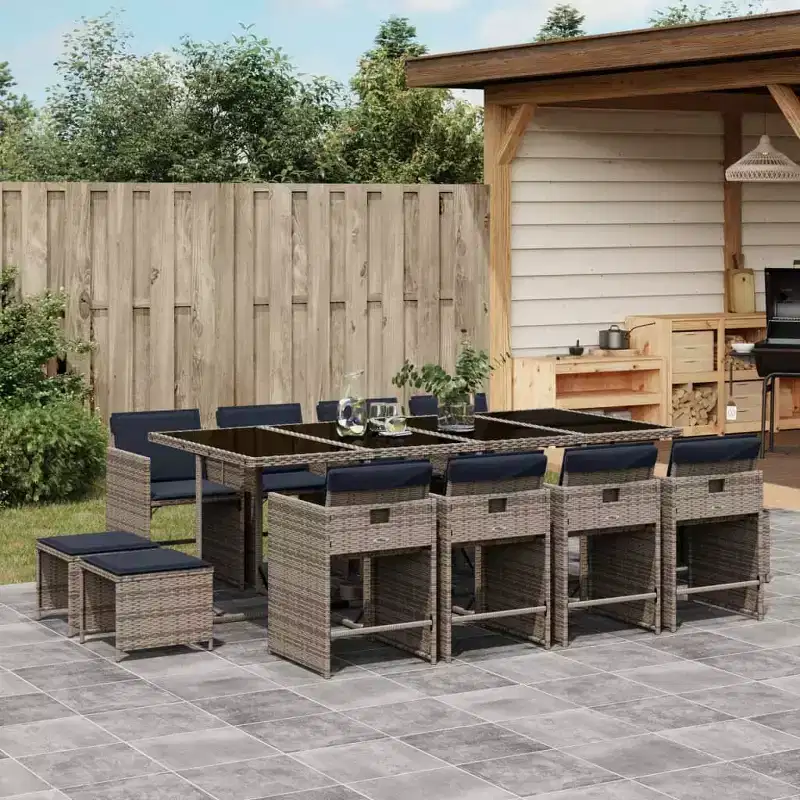vidaXL Patio Dining Set Set of 12 Grey, Navy blue