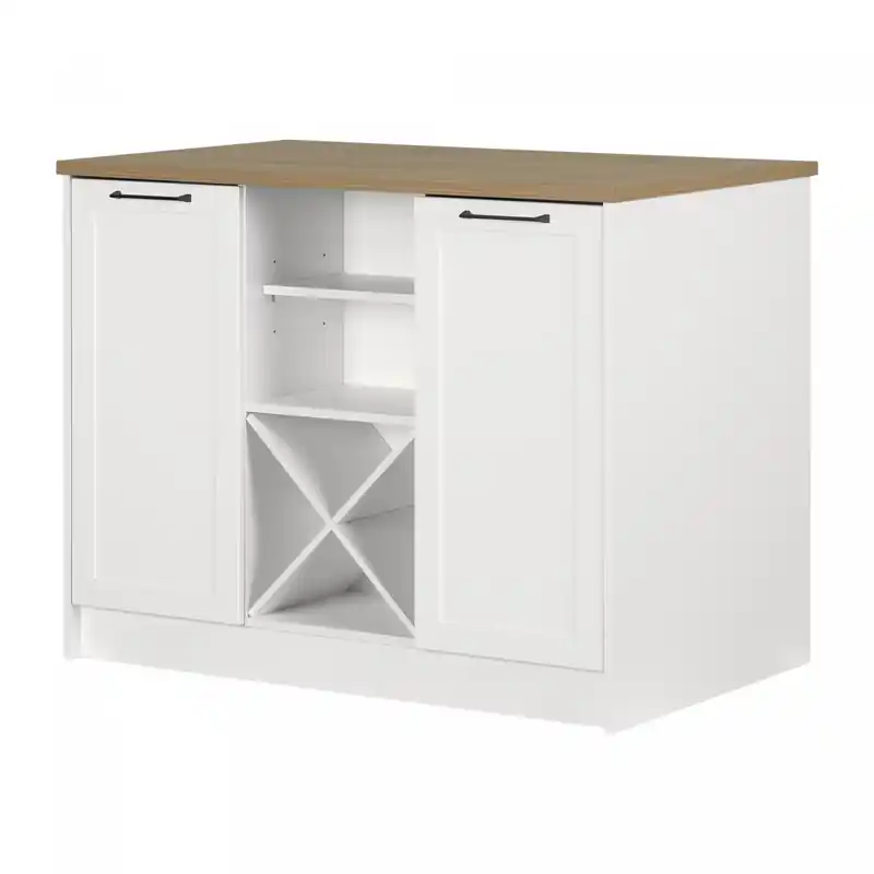6-drawer Kitchen Island With Doors And Wine Storage - White And Maple Nutmeg