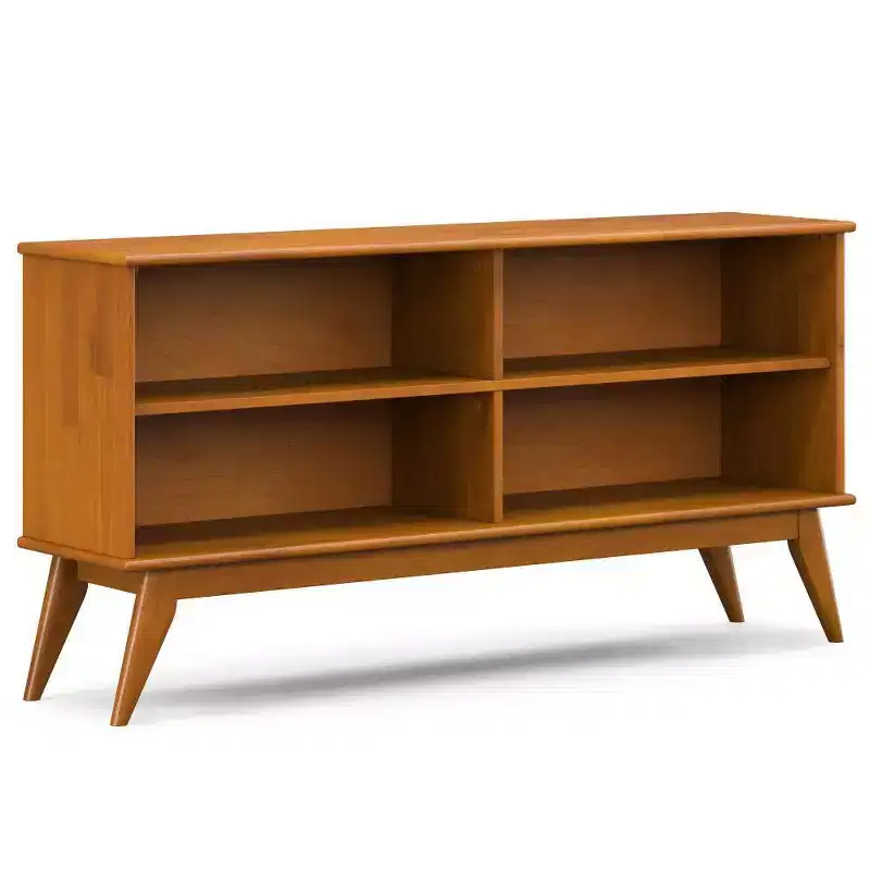 WyndenHall 30" Tierney Low Bookcase Teak Brown: Modern Style, 4 Fixed Shelves, Rubberwood Frame