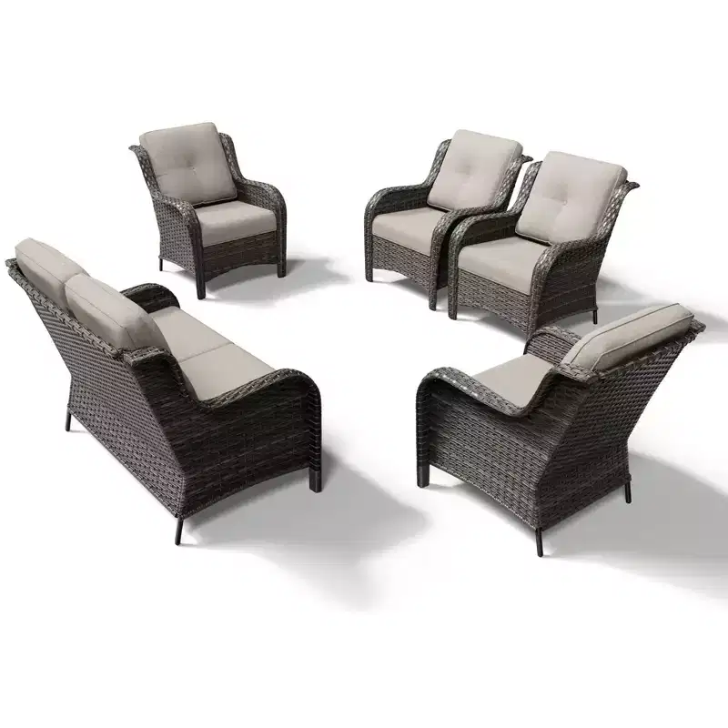 UPTIOT Outdoor Wicker 2-Seat Sofa & 4 Chairs Set with All-Weather Cushions