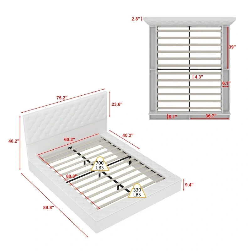 LED Queen/King Bed Frame with Tufted Headboard Bedroom Furniture