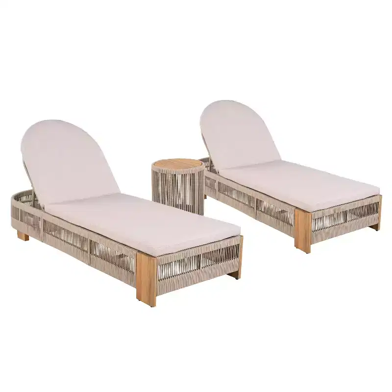 Christopher Knight Home Lariya 3 Piece Outdoor Acacia Wood Chaise Lounge and Side Table Chat Set