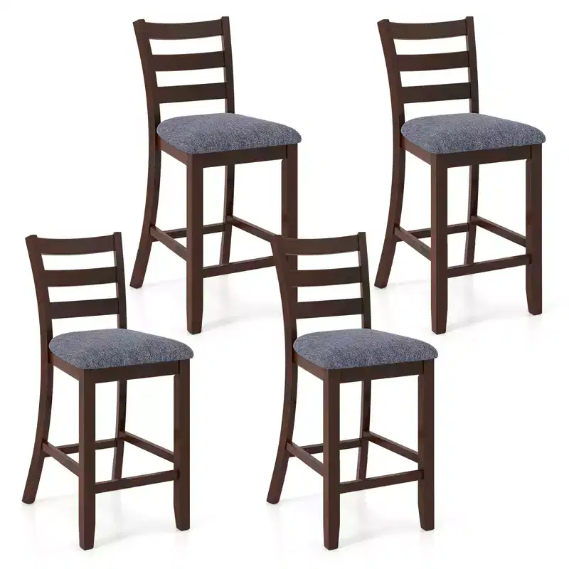 Costway Set of 4 Barstools Counter Height Chairs w/Fabric Seat & Rubber Wood Legs