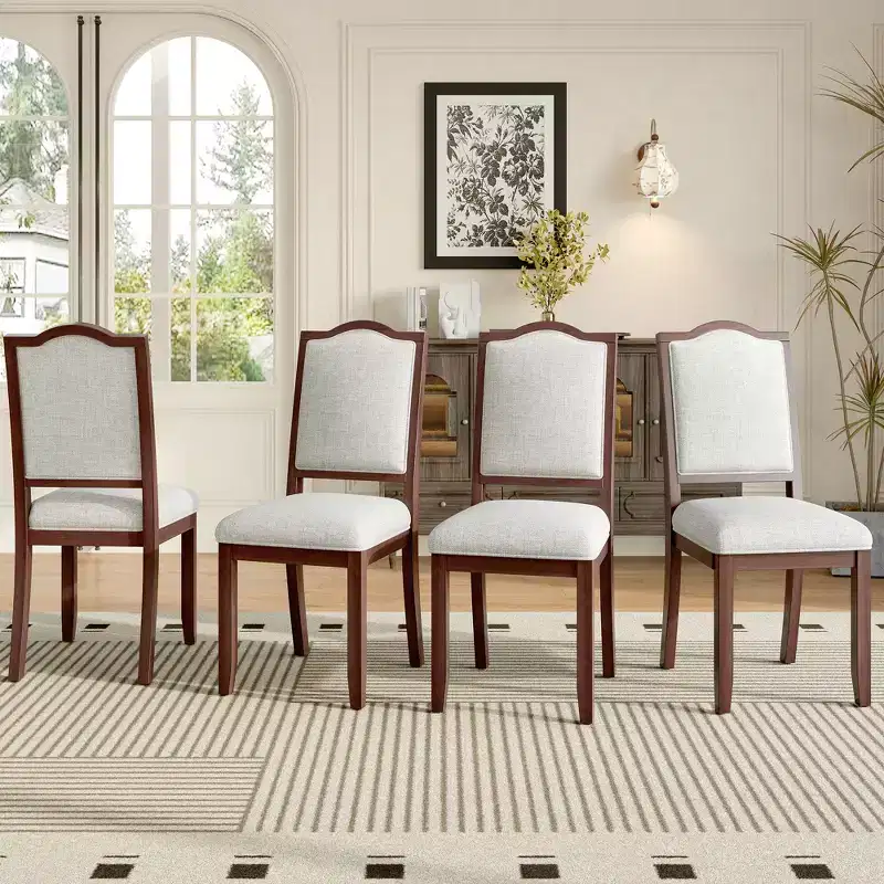 Set of 4 Farmhouse Dining Chairs with High Backs and Upholstered Seating