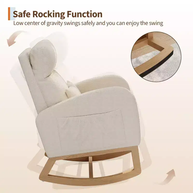 Modern Nursery Glider Rocking Chair with Side Pockets & Pillow – Ergonomic, 300 lb Capacity