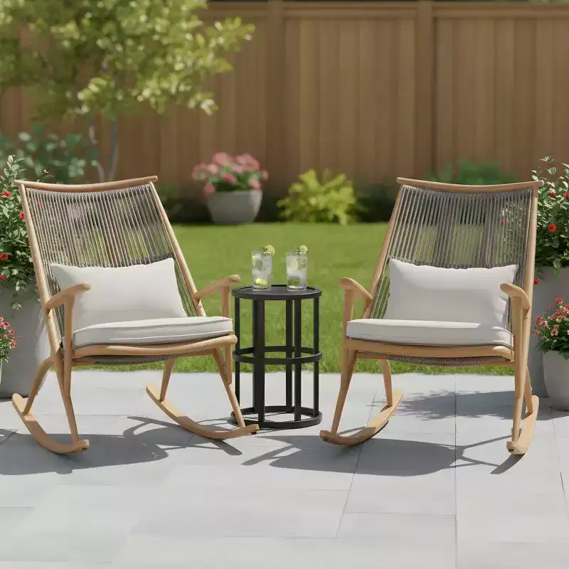 Christopher Knight Home Graziana 3 Piece Outdoor Rattan Rocking Chair with Ceramic Tile End Table