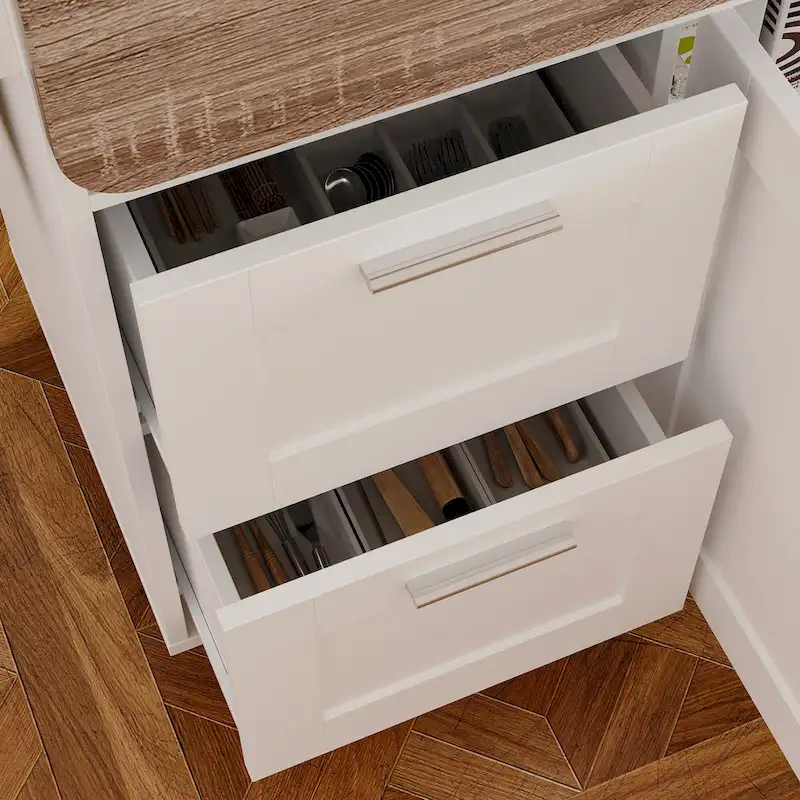 Rolling Kitchen Island Cart with Flip-Top Table, 2 Drawers, 2 Cabinets, and Towel Rack Buffet Sidboard