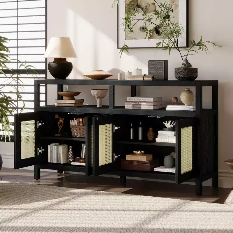 Okak Bohemian Style Sideboard Cabinet, Bufft Cabinet with 4 Doors and 1 Open Shelf, Storage Cabinet for Living Room, Dining Room, Kitchen
