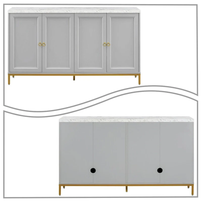 Wooden Sideboard with Faux Marble Top