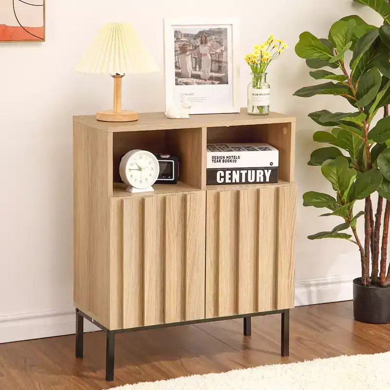COZONY 28.7 H Industrial Buffet Cabinet, Modern Sideboard with Fluted Panel Door & Metal Legs for Living Room Dining Room