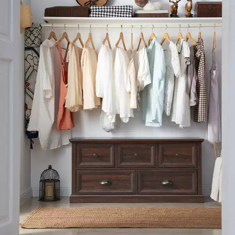 SinCiDo Farmhouse Dresser with 5 Drawer, 45 Wide Horizontal Dresser Chests for Bedroom, Wood Rustic Dresser for Closets