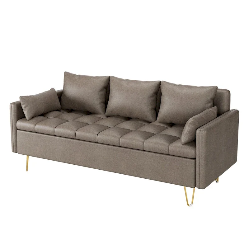 3-Seater Leather Sofa with Cushion, Couch for Living Room