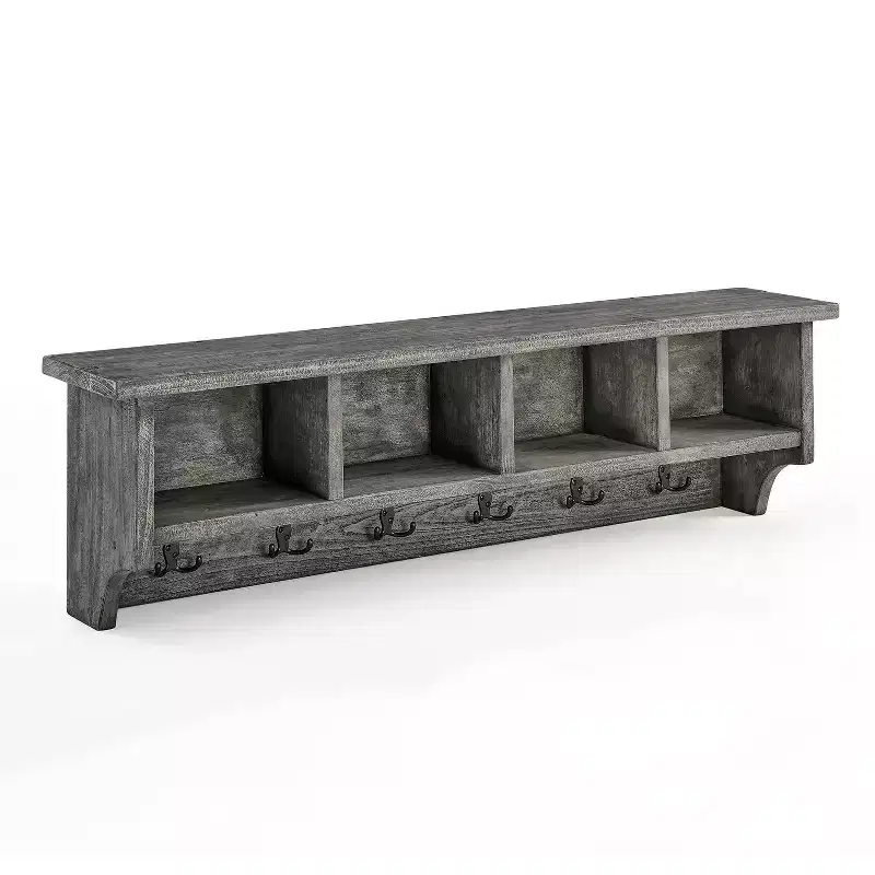 48" Pomona Metal and Wood Entryway Coat Hook with Storage Cubbies Slate Gray - Alaterre Furniture