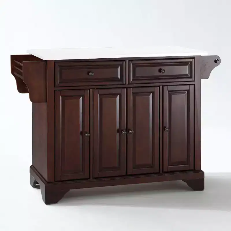 Full Size Kitchen Island Cart with Granite White Top, Storage Drawers and Shelves