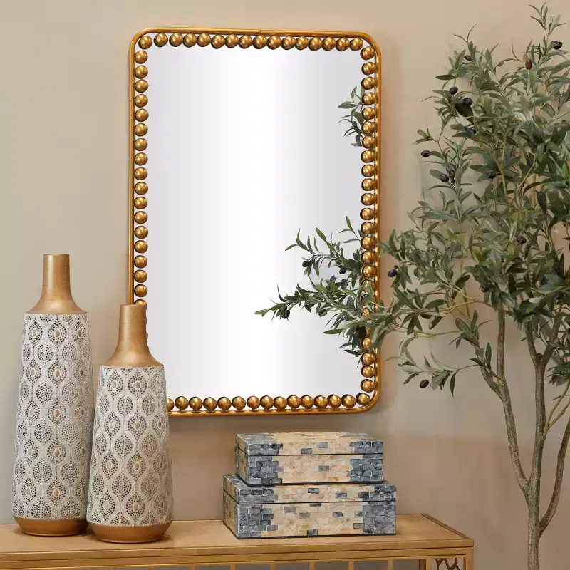 36x24 Metal Wall Mirror with Beaded Detailing Gold - Olivia & May: Modern Rectangular Decorative Mirror, No Assembly Required