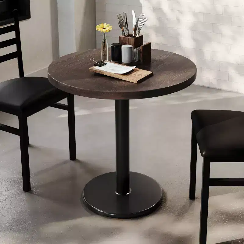 Round Solid Wood Commercial Indoor Tabletop with 18 Round Dining Height Rust-Resistant Cast Iron Base