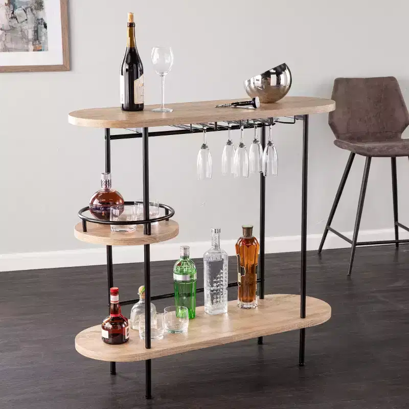 Wine/Bar Table with Glassware Storage - Natural