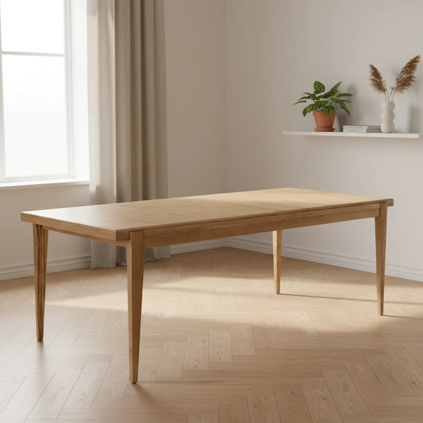 Timeless Natural Oak Solid Wood Extendable Rectangular Dining Table with Tapered Legs for Dining Room
