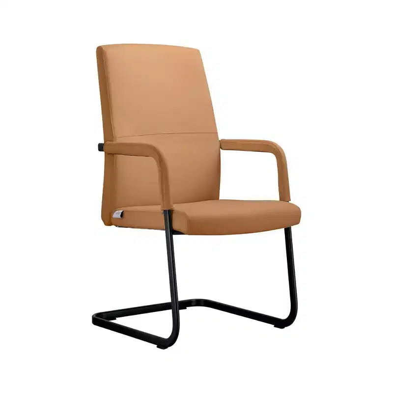Modern Black Faux Leather Office Chair with Sturdy Sled Base – Ergonomic Desk & Guest Seating