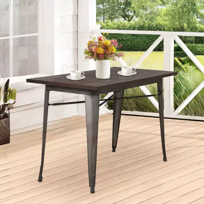 BestMassage Metal Table Heavy Duty Dining Table with Solid Wood Top for Kitchen or Dining Room