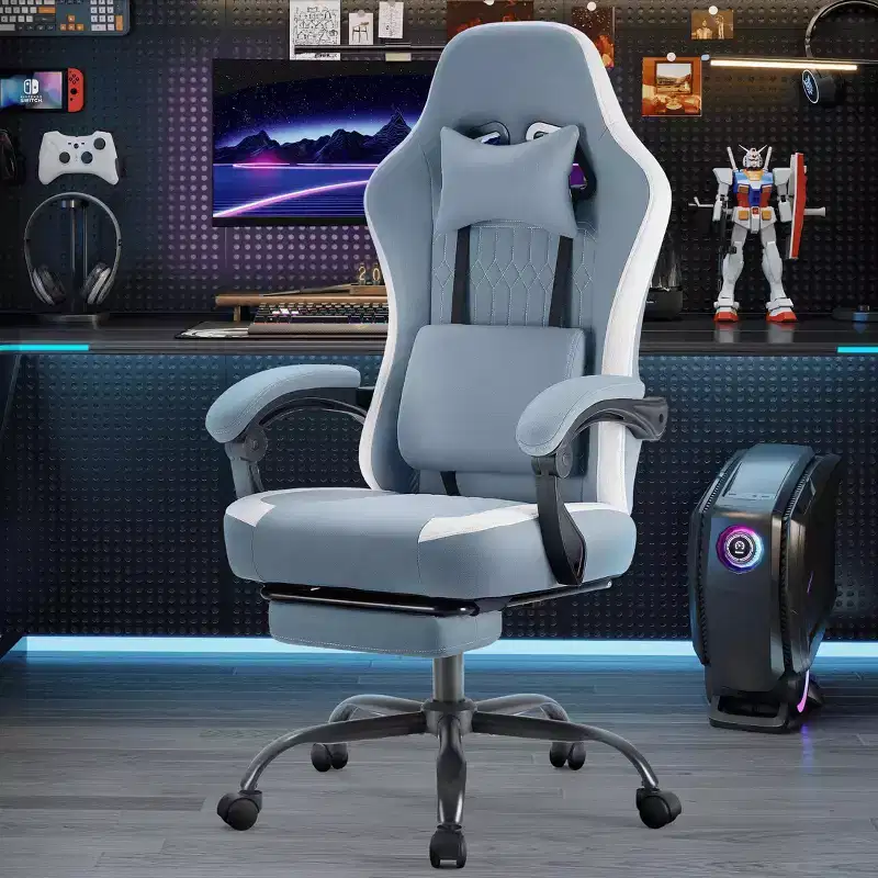 Ergonomic Gaming Chair with Lumbar Support, Adjustable Height, 360° Wheels, Headrest & Armrests