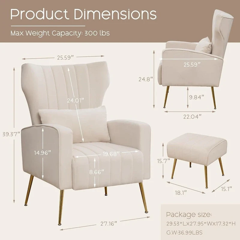 HOMYKA Accent Chair Upholstered Velvet Wingback Armchair Set of 2