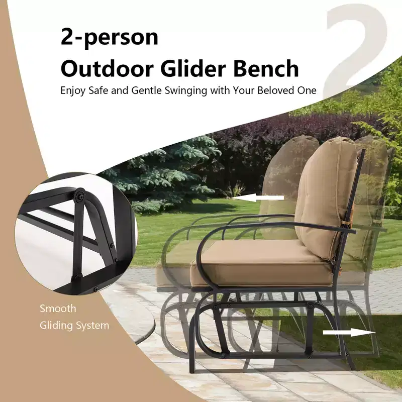 Costway Patio 2-Person Glider Bench Rocking Loveseat Cushioned Armrest Brick Red\Beige\Blue