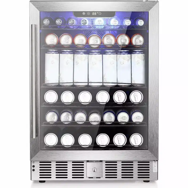 ZAFRO 24 Wine Refrigerator, 5.1 Cu.Ft Beverage Cooler, Under Counter Stainless Steel Beverage Cooler with Glass Door