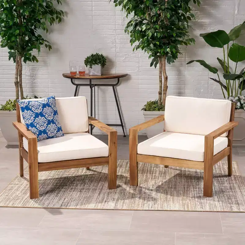 Santa Ana 2pk Acacia Wood Club Chairs Teak/Cream - Christopher Knight Home