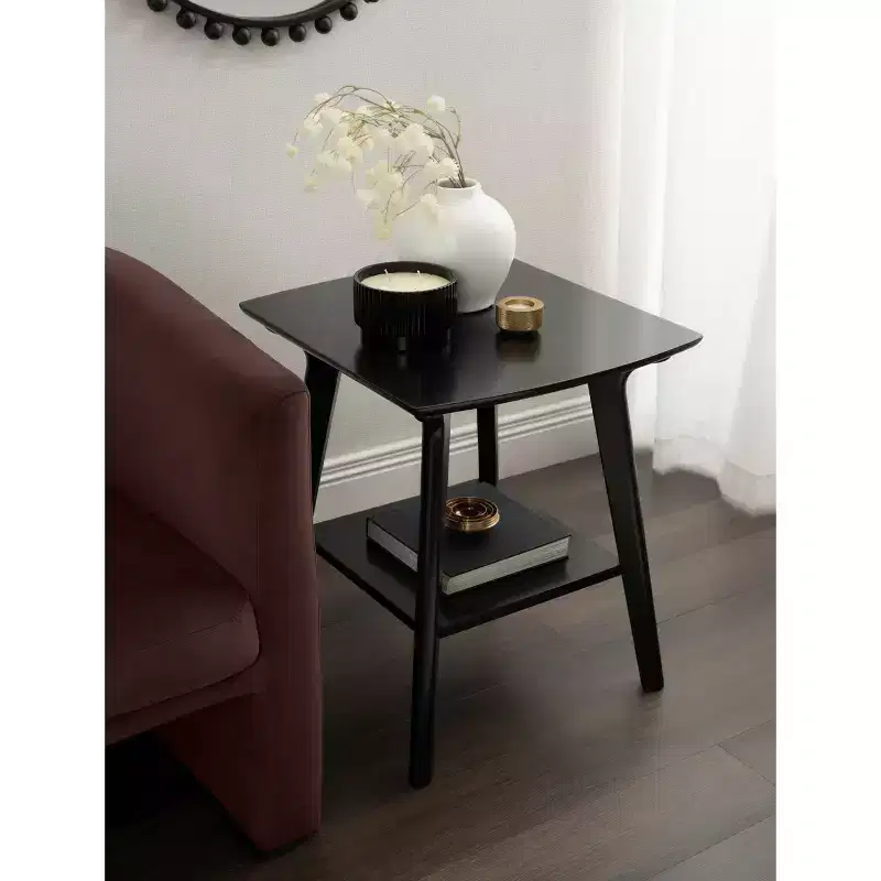 Black Two-Tier Rectangle Wood Side Table