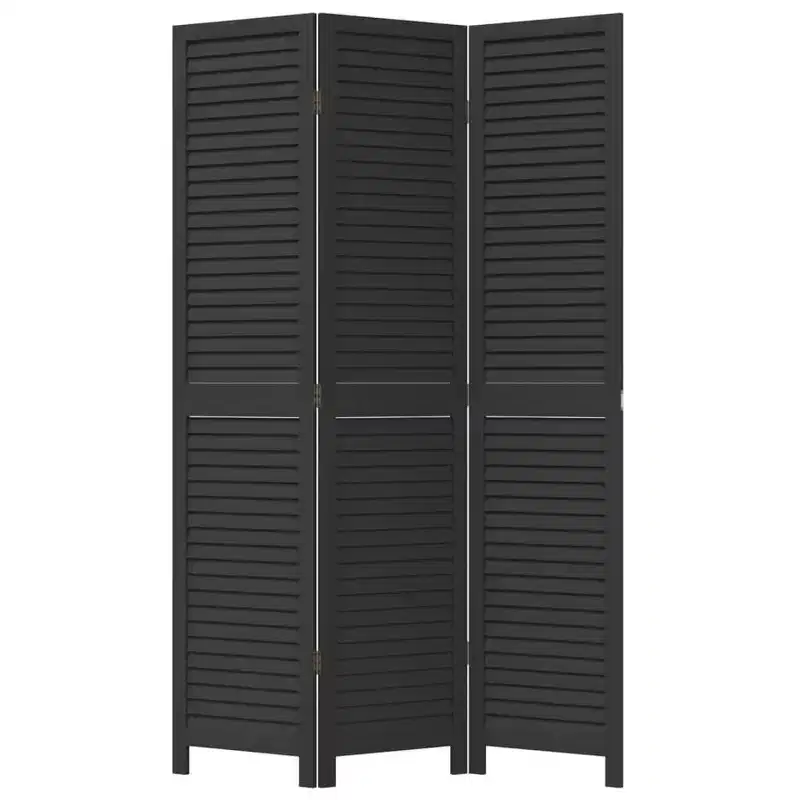 vidaXL Room Divider 4 Panels Black Solid Wood Paulownia