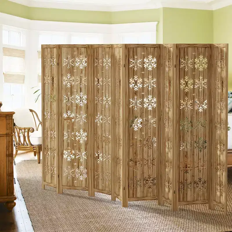 PexFix Room Divider Folding Screen Room Divider with Snowflake Pattern for Home Office Garden Bedroom Paulownia Wood