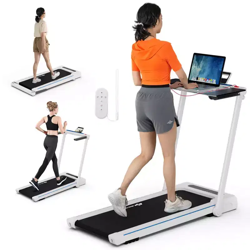 Costway 2.25HP 3-in-1 Folding Treadmill W/Table Speaker Remote Home Office White