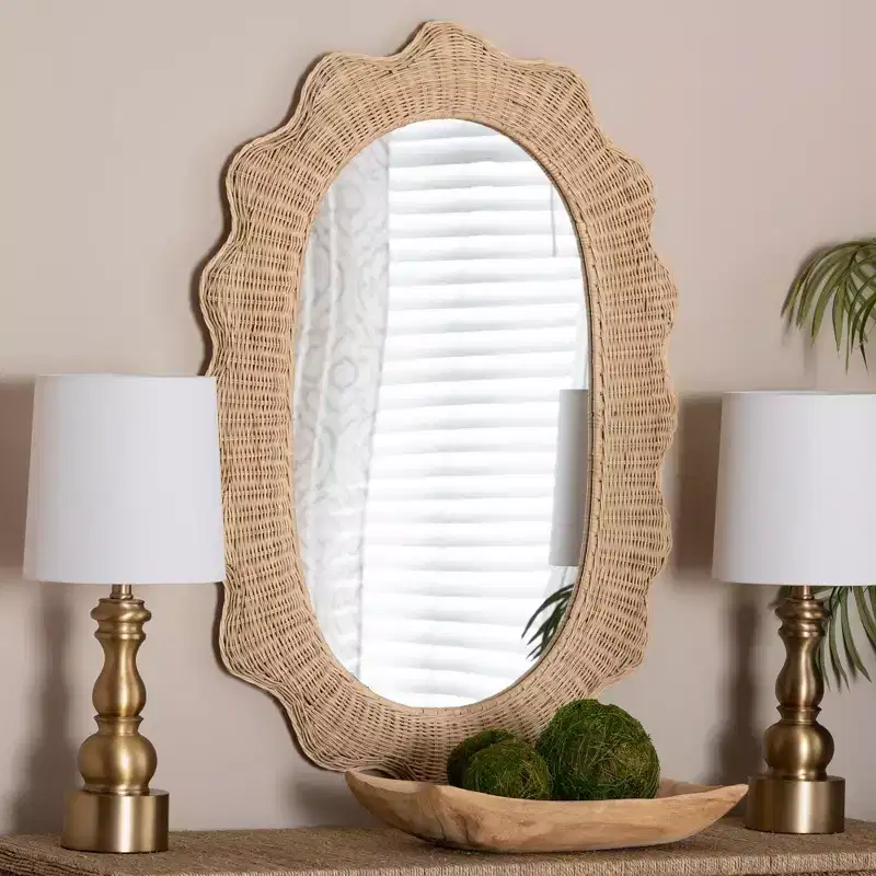 Scalloped Natural Rattan Wall Mirror