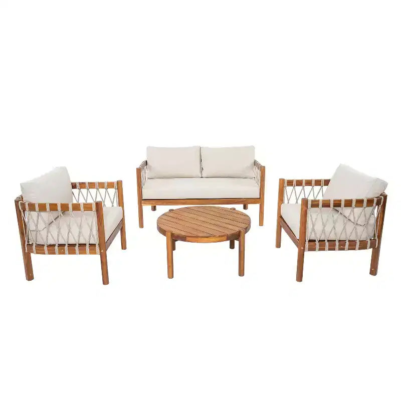 Christopher Knight Home Adalyn 4 Piece Outdoor Aacia Wood Seating Set with Table and Cushions