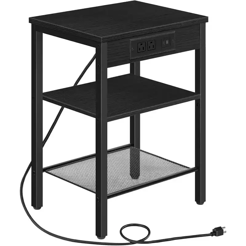 Metal & Wood End Table with USB Charging 24''H x 12''W x 12''D