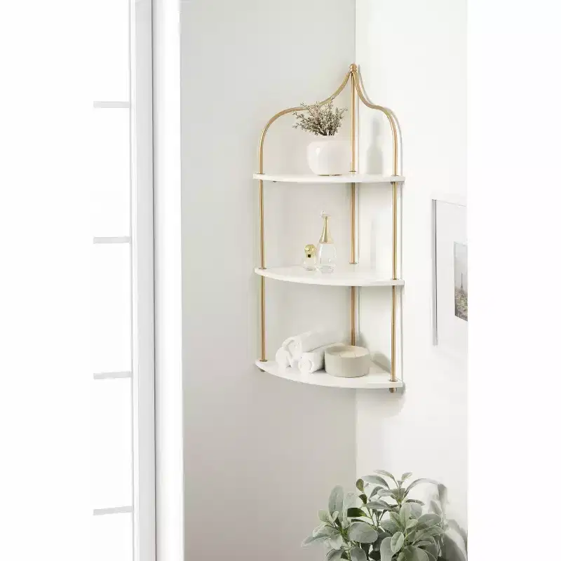 Kate and Laurel Walters Triangle MDF Accent Shelf, 17x12x35, White and Gold
