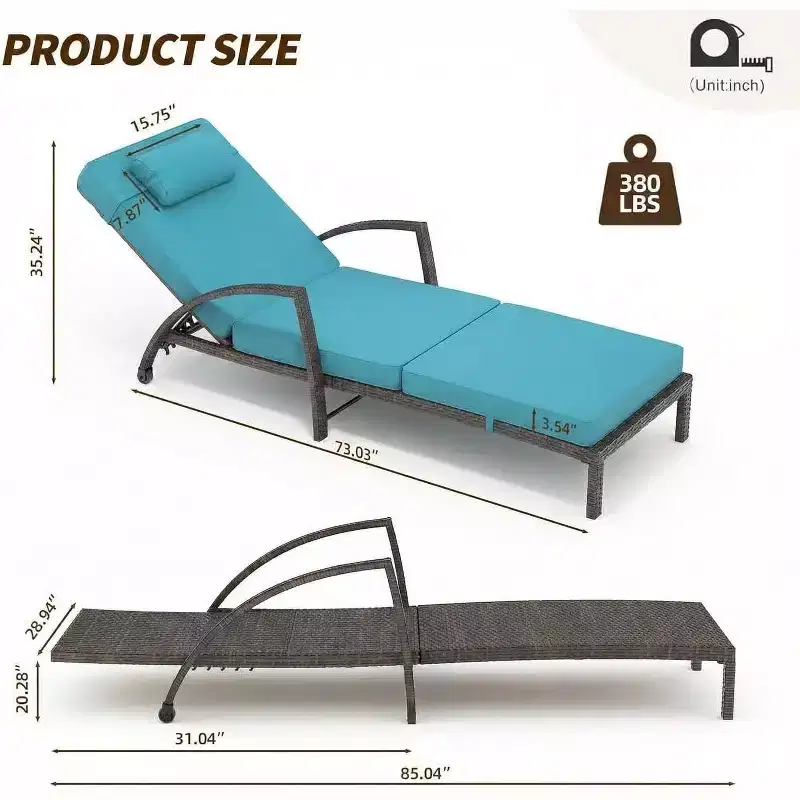 2-pcs Rattan Patio Folding Chaise Lounge, 5-Position Adjustable Backrest Outdoor Lounge Chair with Cushion and Pillow for Backyard, Deck, Porch